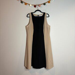 Boden tan and black color block fit and flare dress